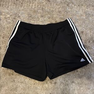 🍍 Adidas Womens Athletic Running Shorts High Rise 3 White Stripes Black Size L🍍